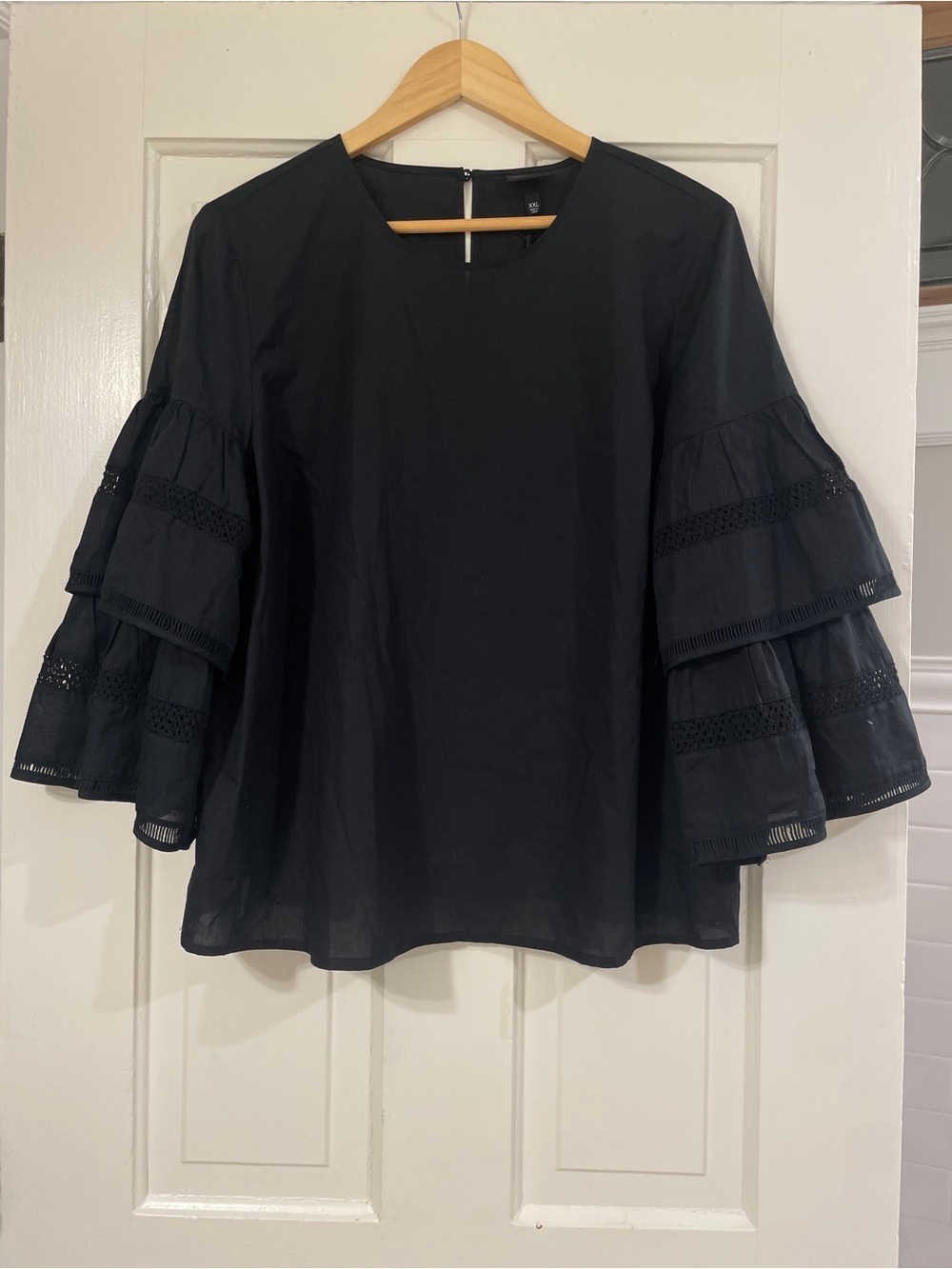 Who What Wear Black Poplin Tiered Bell Sleeve Boho Blouse Top - XXL